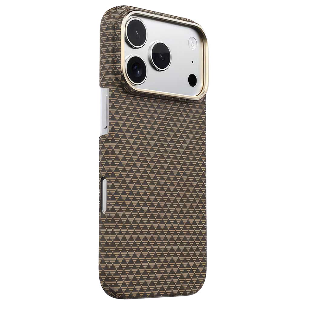 TecHub Lanex Premium Ultra-slim Diamond Carbon Fiber iPhone 17 Pro Max case in gold with sleek, lightweight design and textured finish.