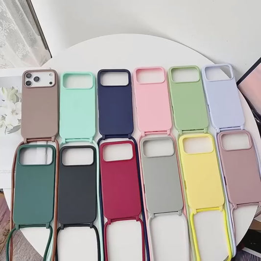 Fashion Crossbody Soft Silicone Case With Shoulder Strap for iPhone 17 Pro Max