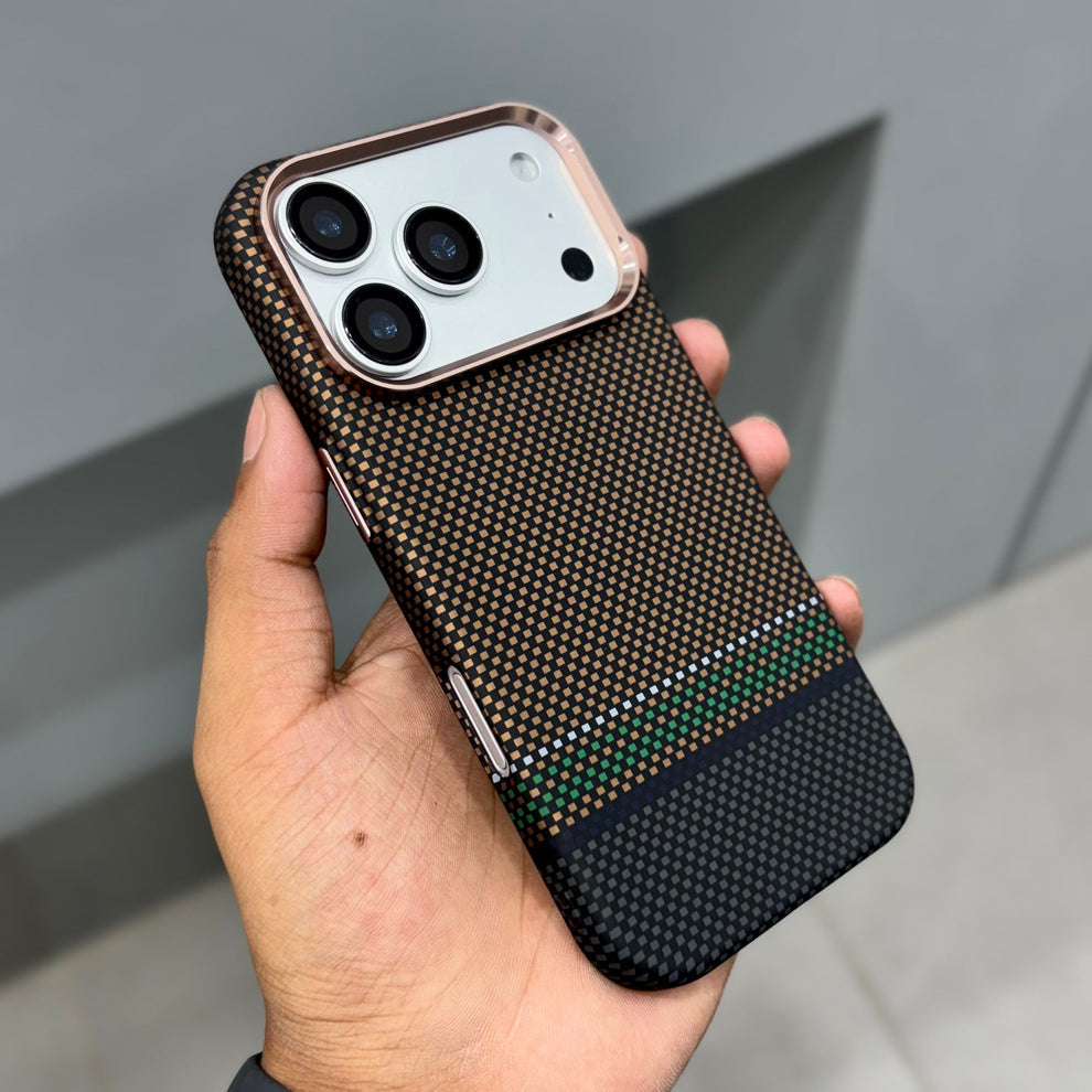 LUXO Life MagSafe Carbon Fiber Design Case for iPhone 17 Pro Max - Gold/Green