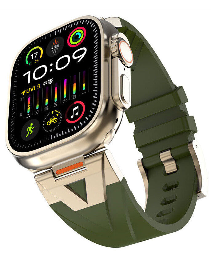 Mech Style Sports Metal Silicone Band for Apple Watch 42/44/45/46/49 mm - Olive