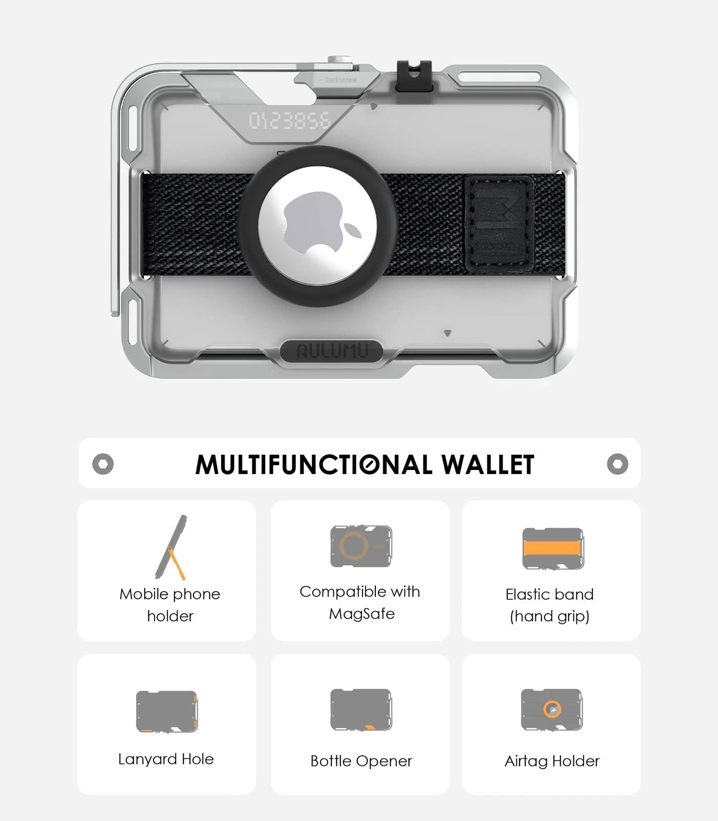 AULUMU G03 Multi-Tool Magnetic Metal Wallet | Frosted Cover | MagSafe - Translucent White
