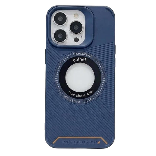 Gear4 MagSafe case with large circle design for iPhone 15 Pro Max, showing the back view with protective material and MagSafe magnet area.