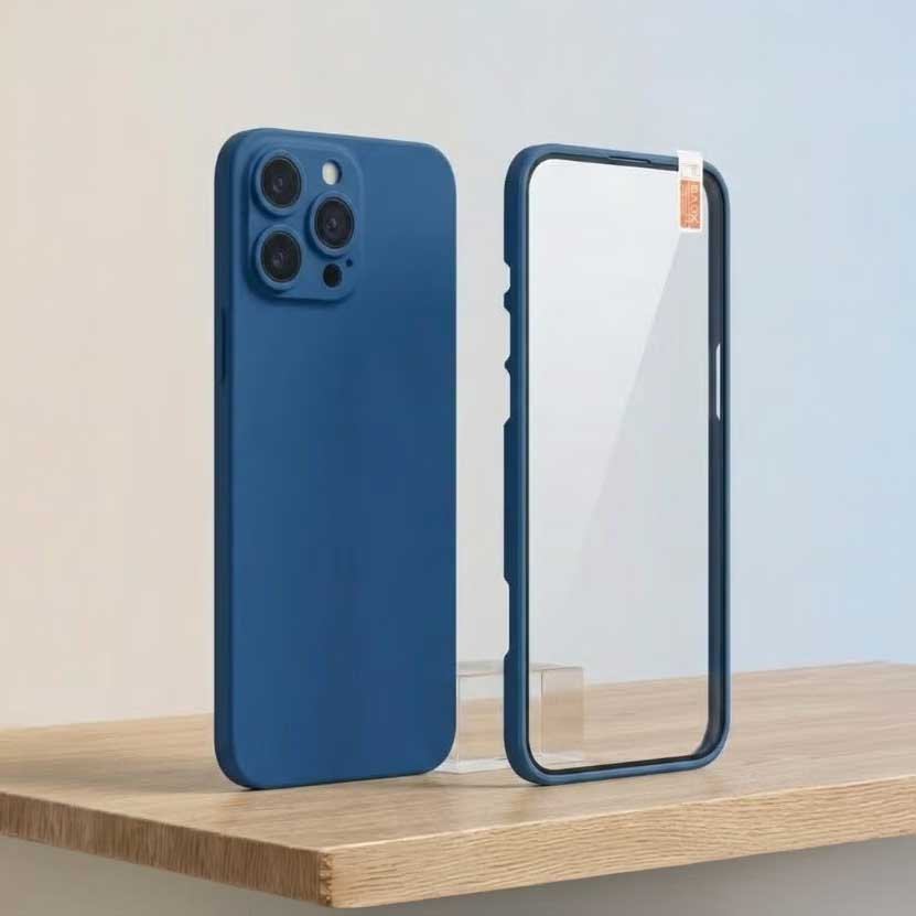 RECCI Full Protection 360° – Matte Back Cover + Front Frame Screen Protector for iPhone 13 Pro - Blue