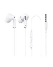 White Recci In-ear Wired Earphones REP-L16 by My Store with sleek design and in-ear fit, shown in close-up image.