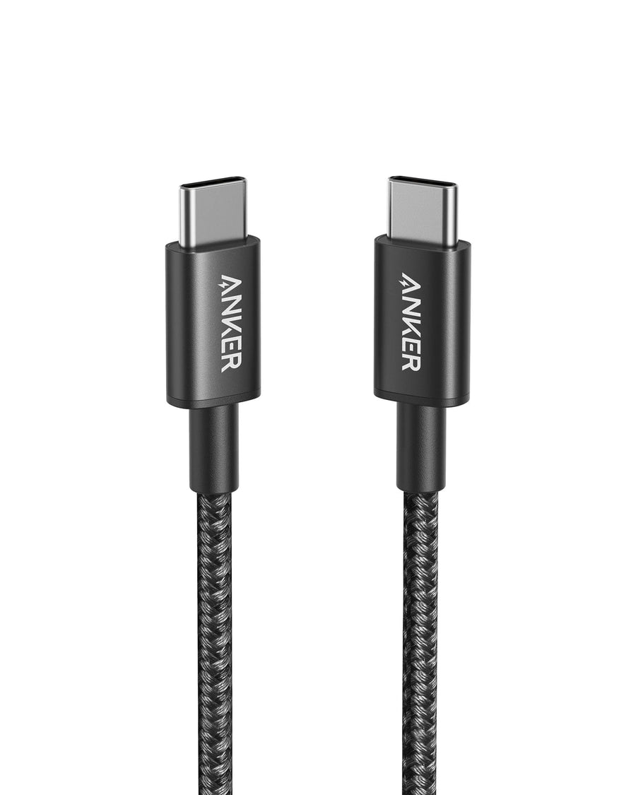 Anker nylon USB-C to USB-C cable in black, 3.3 feet long, designed for fast 60W charging and data transfer.