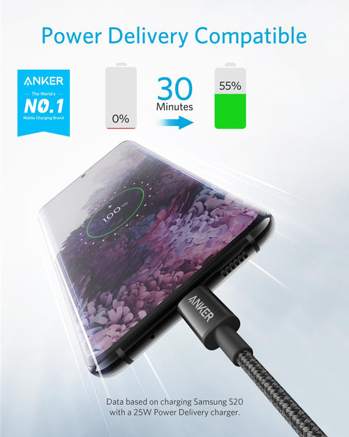 My Store Anker Nylon USB-C to USB-C Cable, 3.3ft, black, 60W power delivery, durable braided design