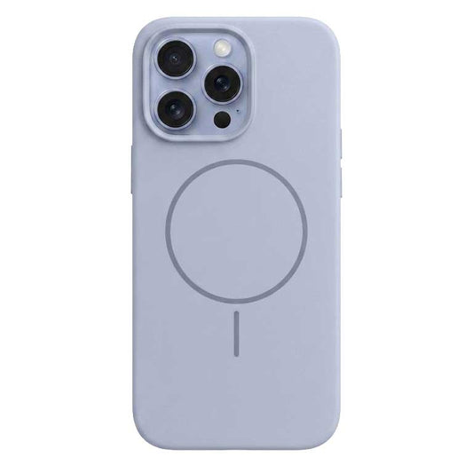 Light blue magnetic liquid silicon case for iPhone 14 Pro Max by TecHub, showing a smooth, flexible protective cover with magnetic closure.