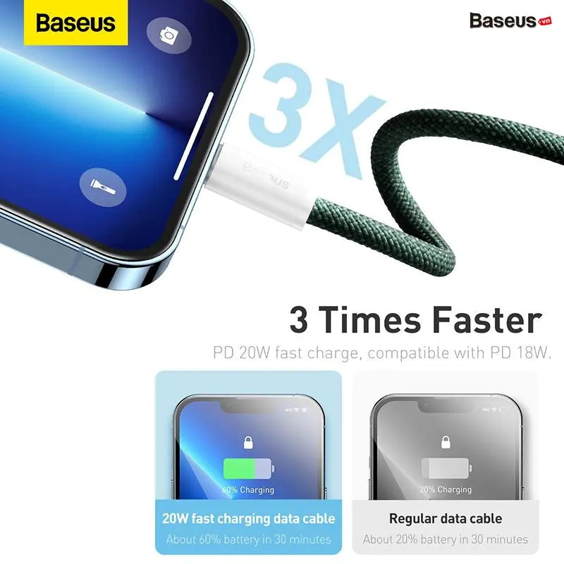 Baseus Dynamic 2 Series USB-C - To Lightning PD 20W 1m - Green - TecHub