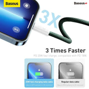 كابل Baseus Dynamic 2 Series من USB-C إلى Lightning، يدعم PD بقدرة 20W وبطول 1 متر - أخضر - TecHub