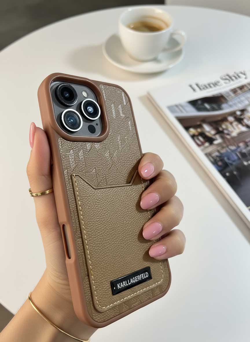 Karl Lagerfeld Leather Case with Wallet for iPhone 16 Pro Max - Brown