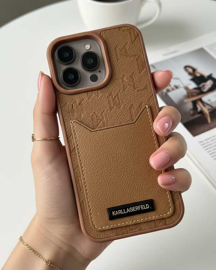Karl Lagerfeld Leather Case with Wallet for iPhone 16 Pro Max - Brown