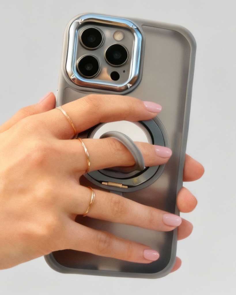 360° Rotation Magnetic Stand Silicone Ring for iPhone 15 Pro Max - Grey