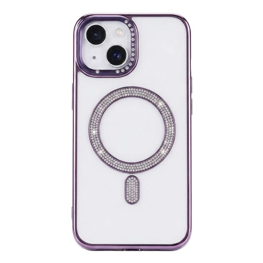 TecHub Diamond Strass MagSafe case for iPhone 15 in purple with sparkling diamond accents, protective and stylish phone accessory.