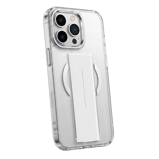 Clear acrylic TPU MagSafe case with holder for iPhone 14 Pro Max by TecHub, showing the transparent design and built-in magnetic holder.