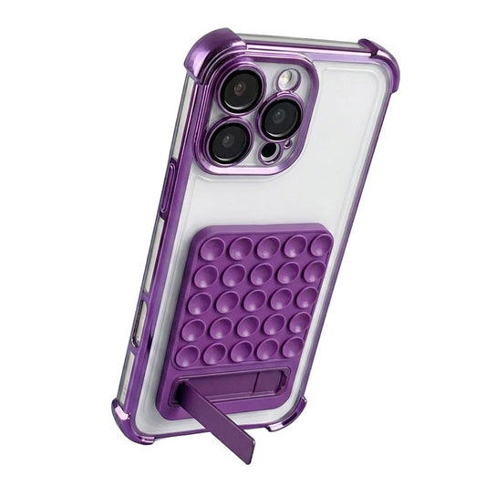 Purple TecHub magnetic silicone suction phone holder with folding stand, designed for easy viewing and secure support.