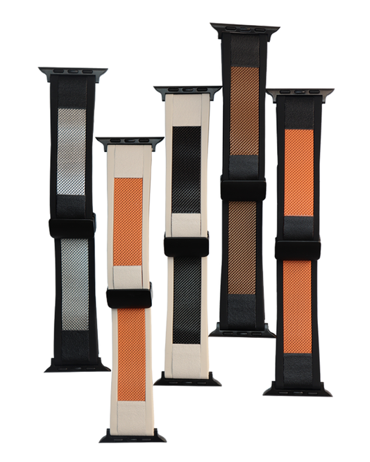 Sport Silicone Strap with Metal and Leather Texture for for Apple Watch 42/44/45/46/49 mm