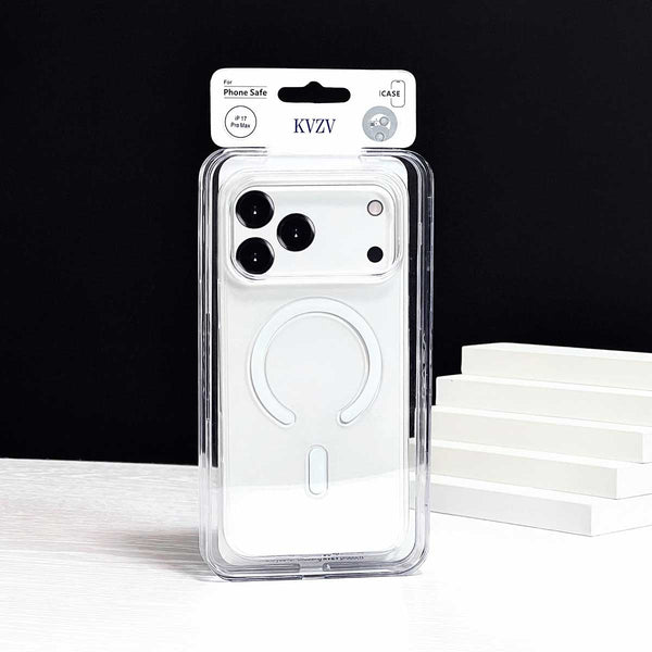 Transparent TecHub KVZV PC MagSafe case for iPhone 17 Pro Max with magnetic design and clear protective cover.