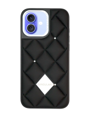 Black leather iPhone 16 case with diamond pattern from TecHub, showcasing textured, protective phone cover design.