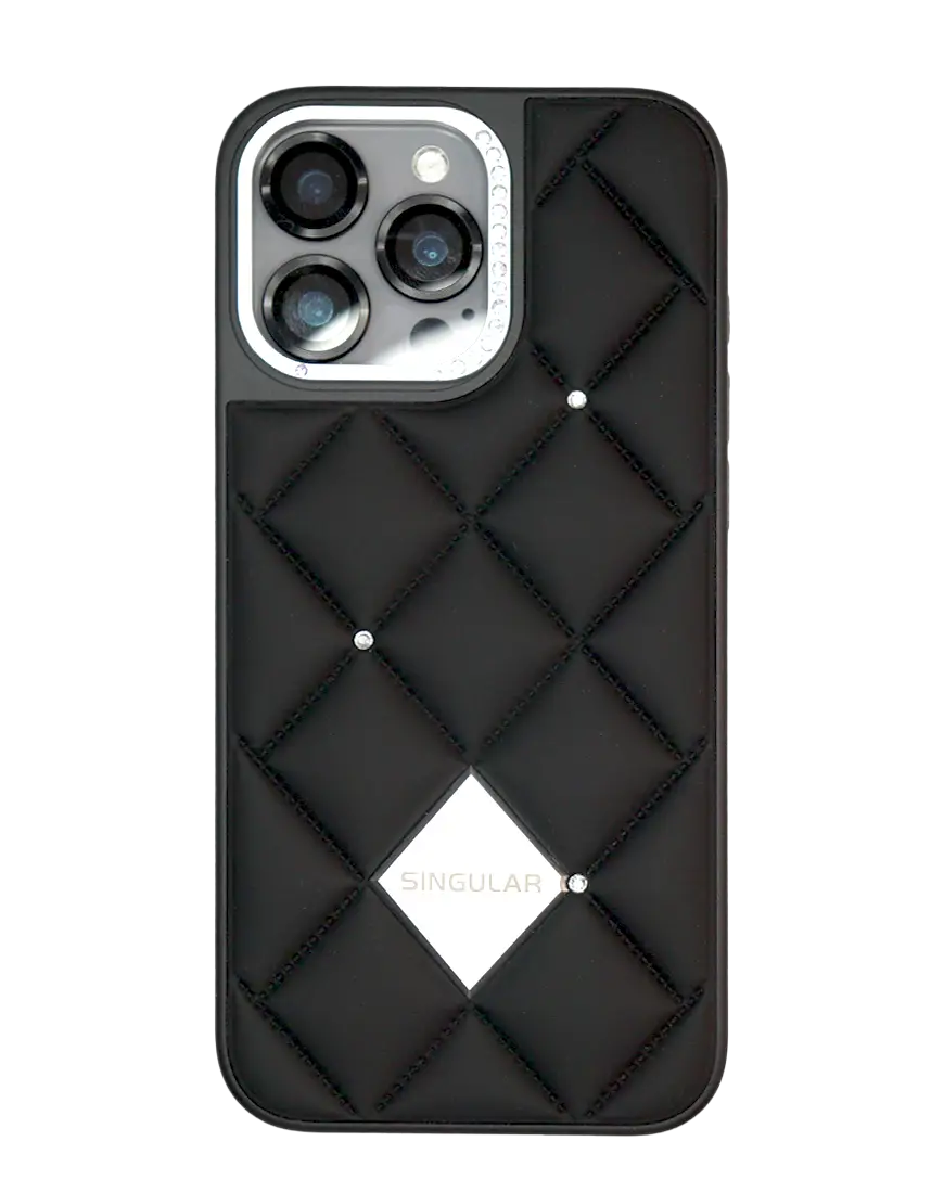 Diamond Pattern Leather Case for iPhone 16 - Black