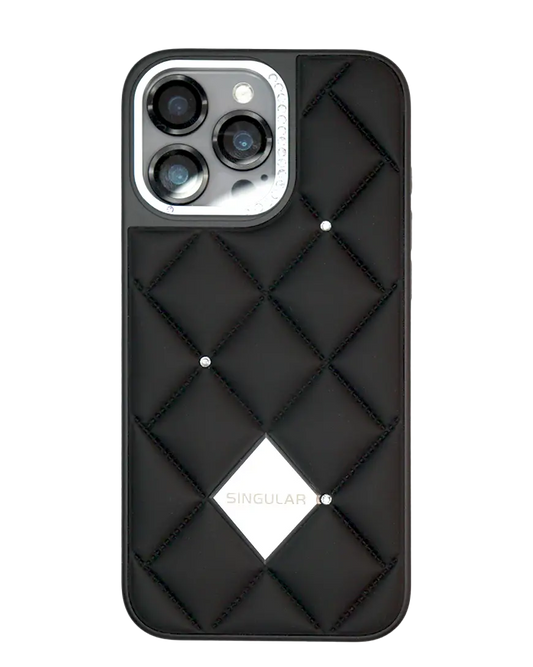Diamond Pattern Leather Case for iPhone 16 - Black
