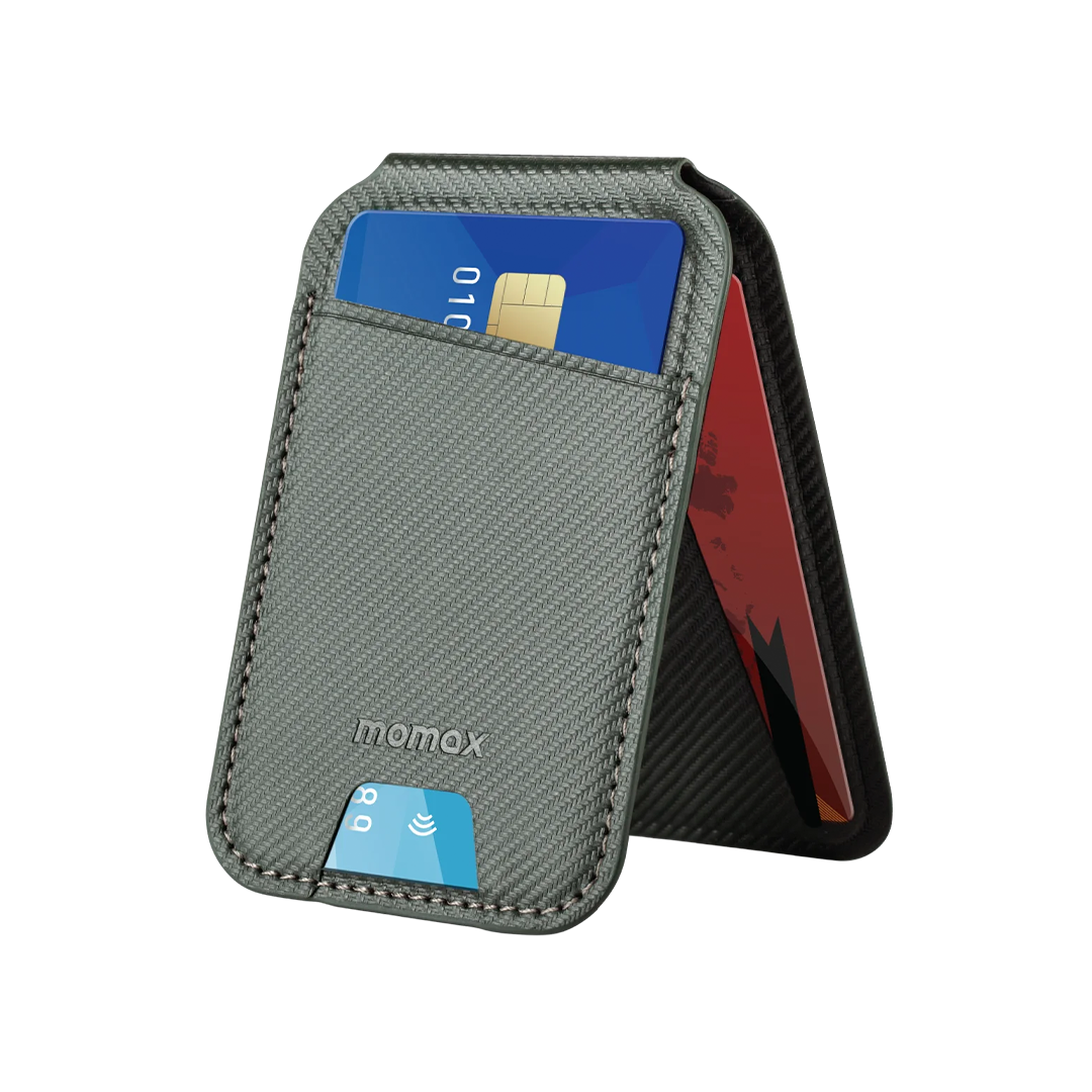 Momax 1-Wallet | Magnetic Card Holder With Stand - Grey - TecHub