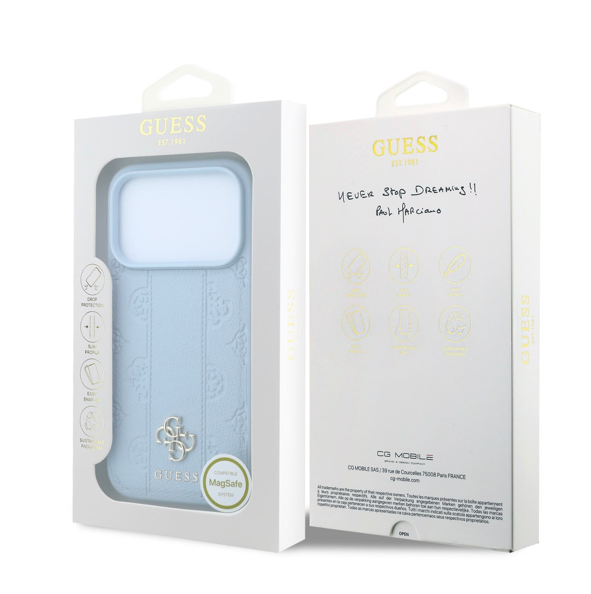 Guess Magsafe PU Stripe Hard Case With Peony 4G Logo for iPhone 17/18 Pro Max - Blue