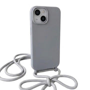 TecHub iPhone 15 crossbody silicone case with shoulder strap, soft protective cover shown in the image.