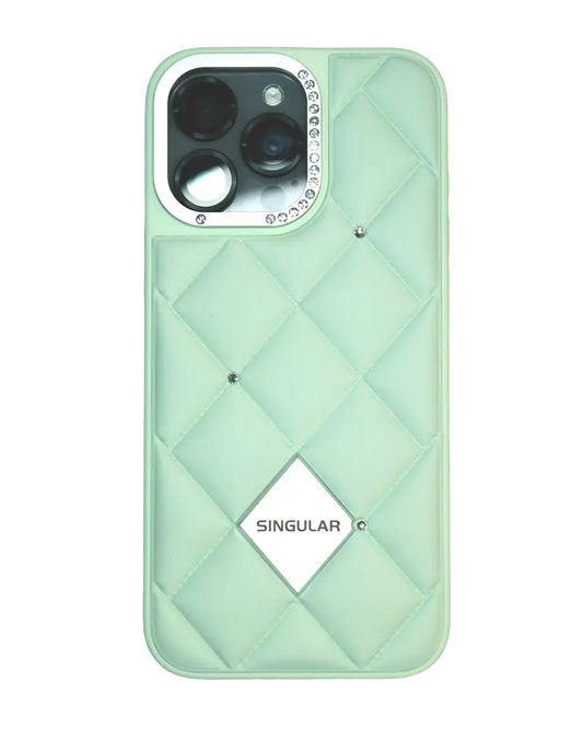 Diamond Pattern Leather Case for iPhone 16 Pro Max - Green