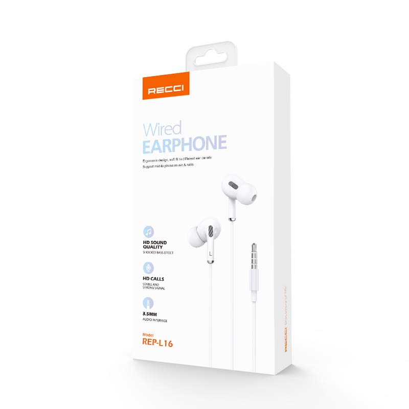 Recci In-ear Wired Earphone REP-L16 - White - TecHub