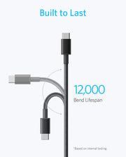 Anker nylon USB-C to USB-C cable, 3.3ft, black, 60W power delivery, ideal for fast charging and data transfer.