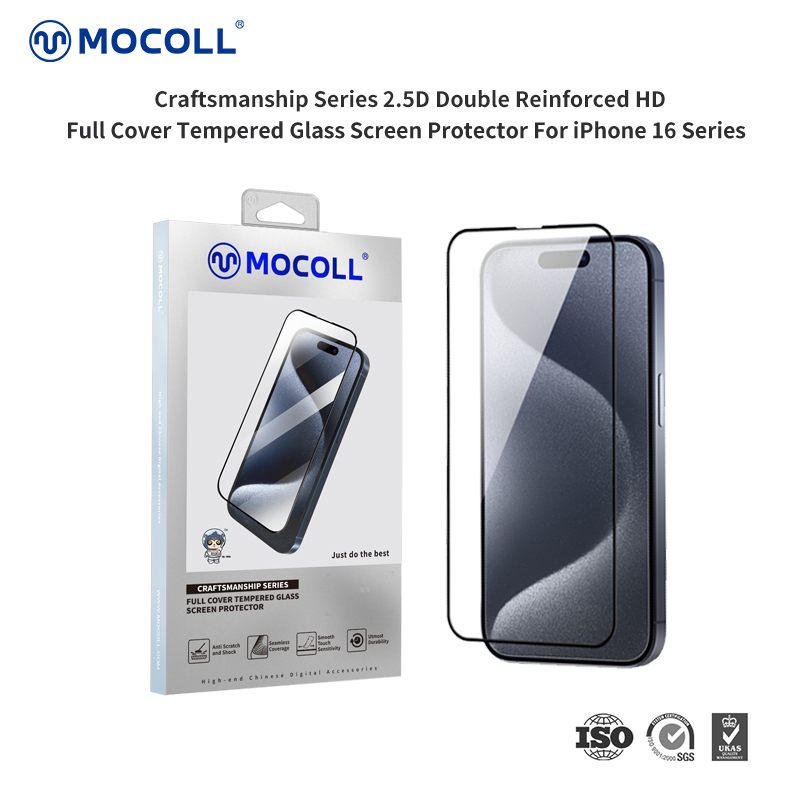 Mocoll 2.5D Double Reinforced HD Full Cover Tempered Glass Screen Protector For iPhone 16 Pro Max