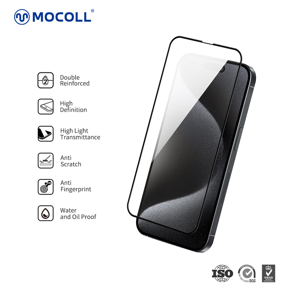 Mocoll 2.5D Double Reinforced HD Full Cover Tempered Glass Screen Protector For iPhone 16 Pro Max