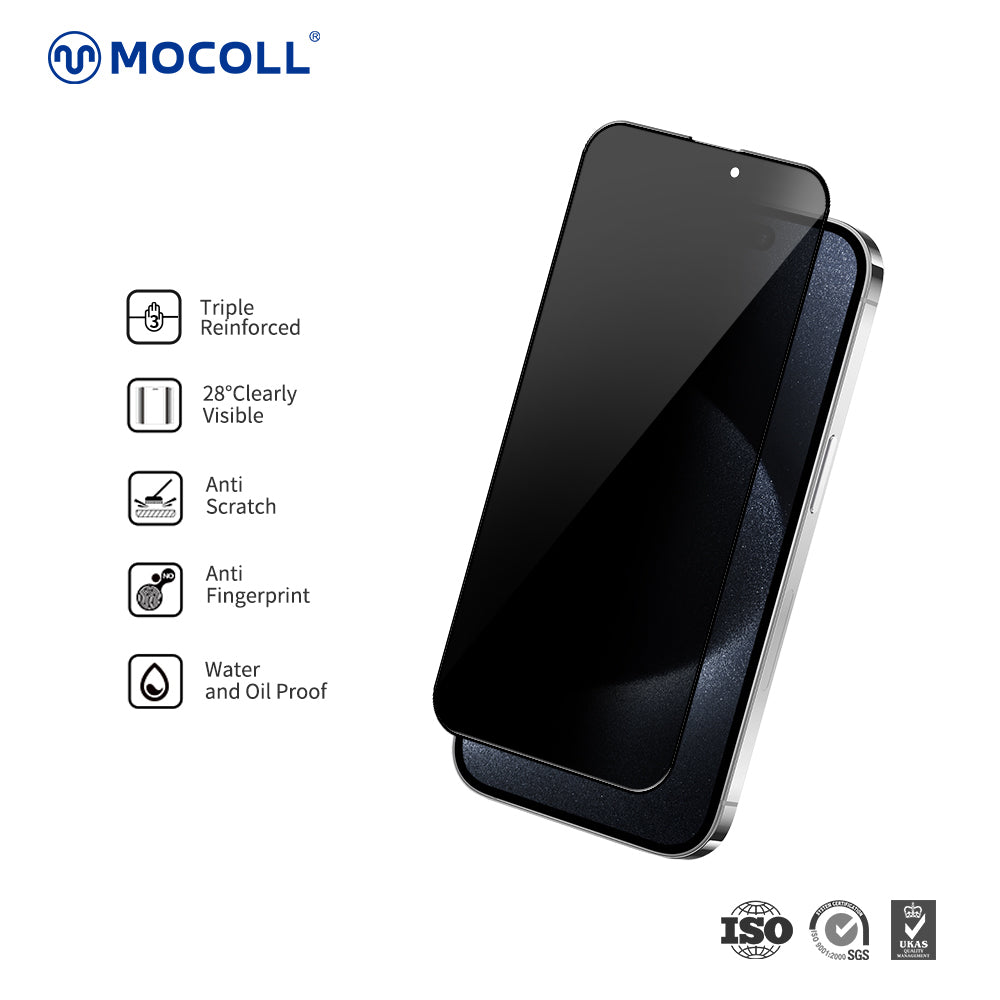 Mocoll 2.5D Privacy Double Reinforced HD Full Cover Tempered Glass Screen Protector For iPhone 16 Pro Max