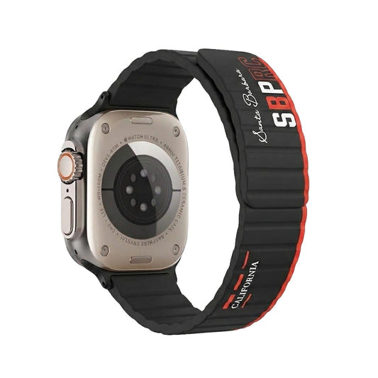 TecHub Santa Barbara silicone magnetic strap case for Apple Watch, 42-49mm, showing the sleek black design and magnetic closure.
