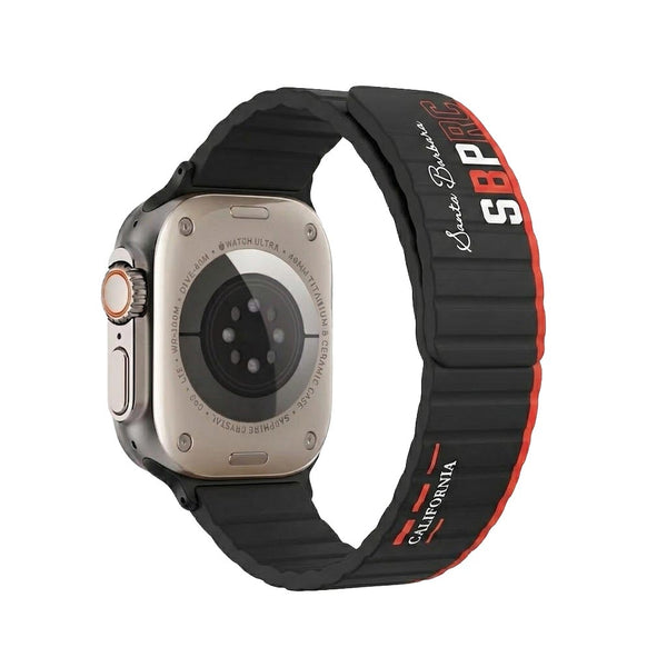 TecHub Santa Barbara silicone magnetic strap case for Apple Watch, 42-49mm, showing the sleek black design and magnetic closure.
