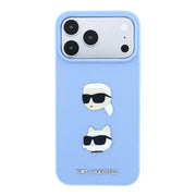 Blue Karl Lagerfeld iPhone 17/18 Pro Max case featuring Karl & Choupette faces design by TecHub.