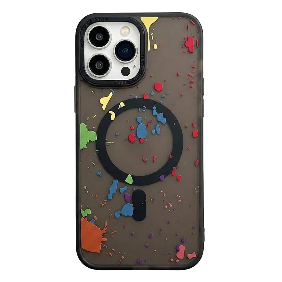 iPhone 14 Pro Max Magsafe wireless charging graffiti polka dot case by My Store, showing colorful design on sleek protective cover
