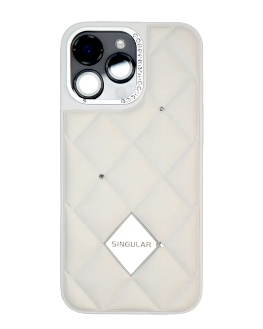 Diamond Pattern Leather Case for iPhone 16 - White