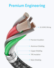Anker Nylon Cable 322 USB-C to USB-C charging cable in black, 3.3ft length with 60W power delivery.