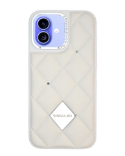 White leather iPhone 16 case with diamond pattern by TecHub, showcasing a sleek, textured protective cover.