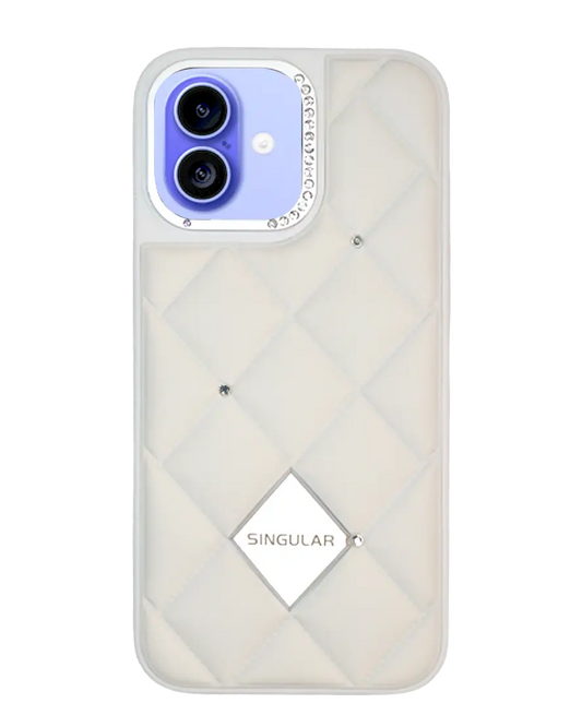 Diamond Pattern Leather Case for iPhone 16 - White