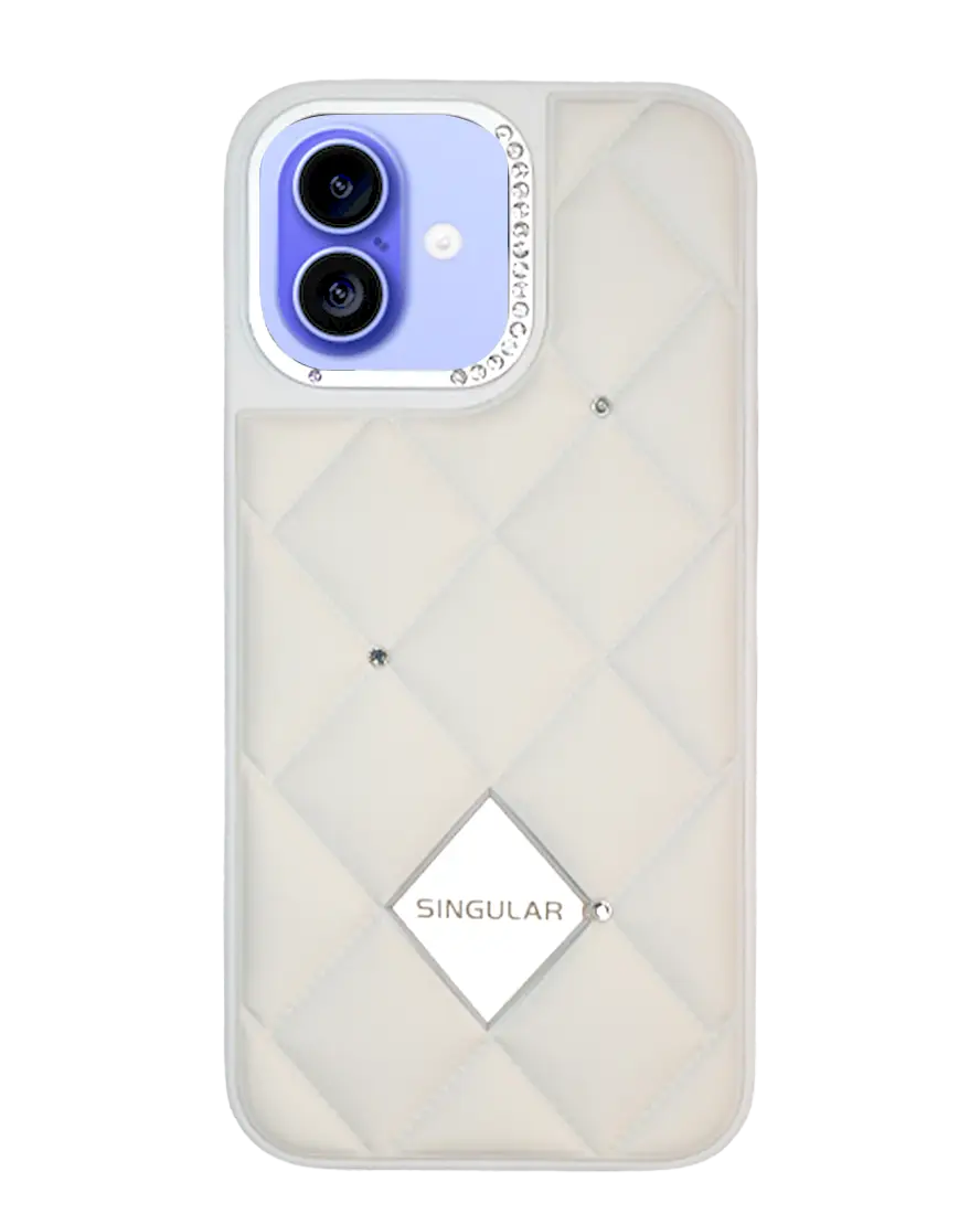 White leather iPhone 16 case with diamond pattern by TecHub, showcasing a sleek, textured protective cover.