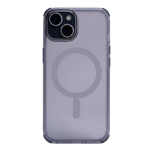 TecHub luxury MagSafe brushed TPU bumper case for iPhone 15 in purple, showing the protective side and sleek design.