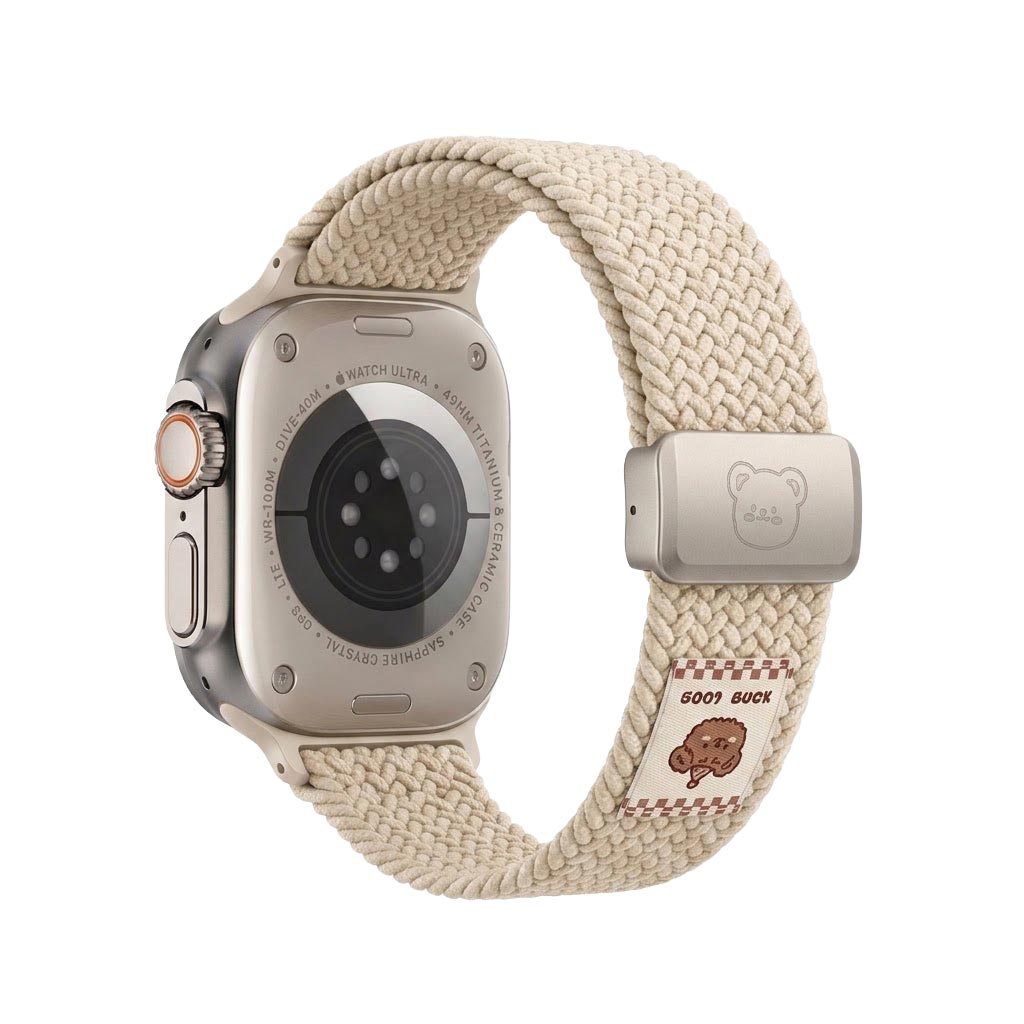 TecHub Cartoon Bear Braid Nylon Magnetic Buckle Strap for Apple Watch 42-49mm in Starlight, showing the colorful strap design.