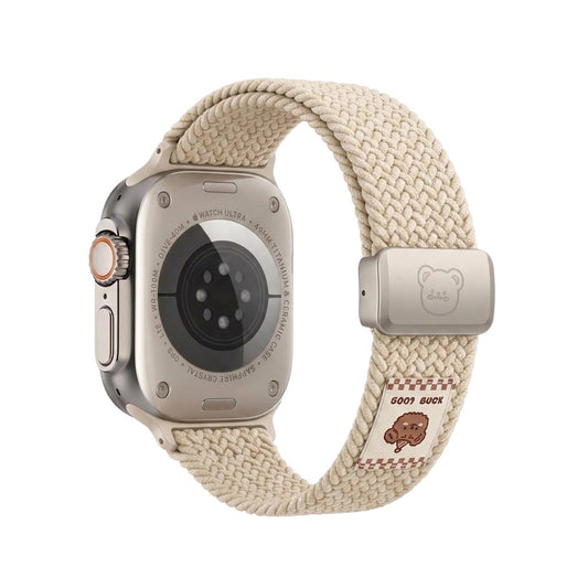 TecHub Cartoon Bear Braid Nylon Magnetic Buckle Strap for Apple Watch 42-49mm in Starlight, showing the colorful strap design.