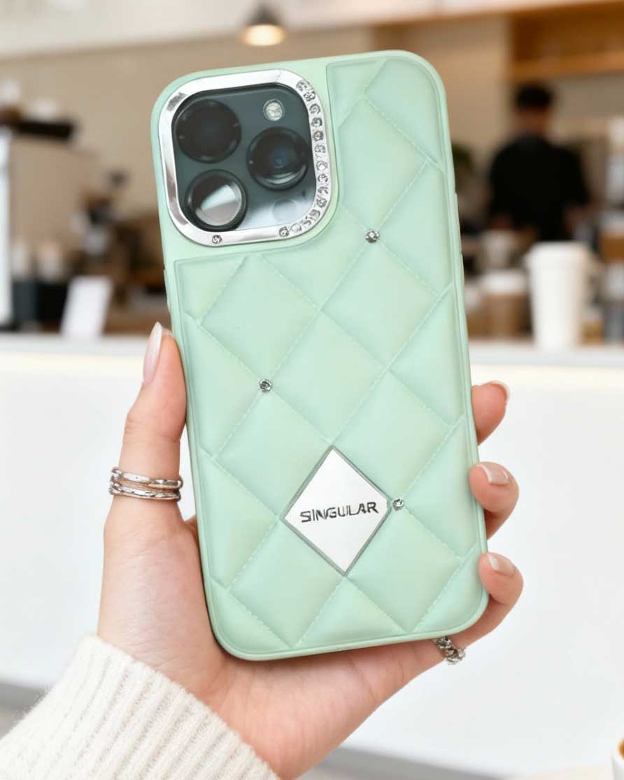 Diamond Pattern Leather Case for iPhone 16 Pro Max - Green