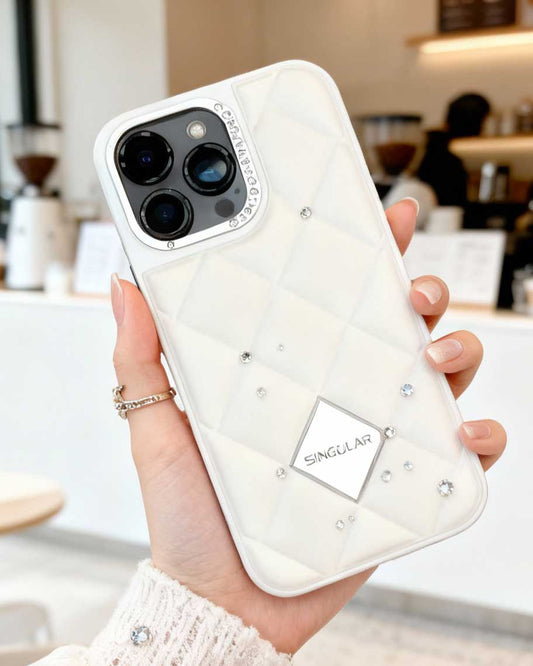 Diamond Pattern Leather Case for iPhone 16 Pro Max - White