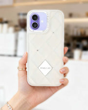 White leather case with diamond pattern for iPhone 16 by TecHub, featuring a sleek protective cover with textured design.