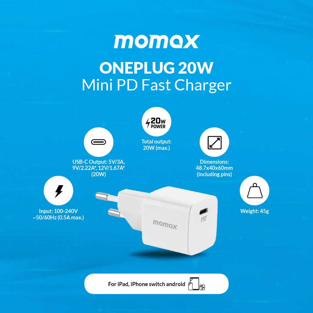 Momax OnePlug UM25 Mini USB-C PD 3.0 Fast Charger 20W  - White - TecHub