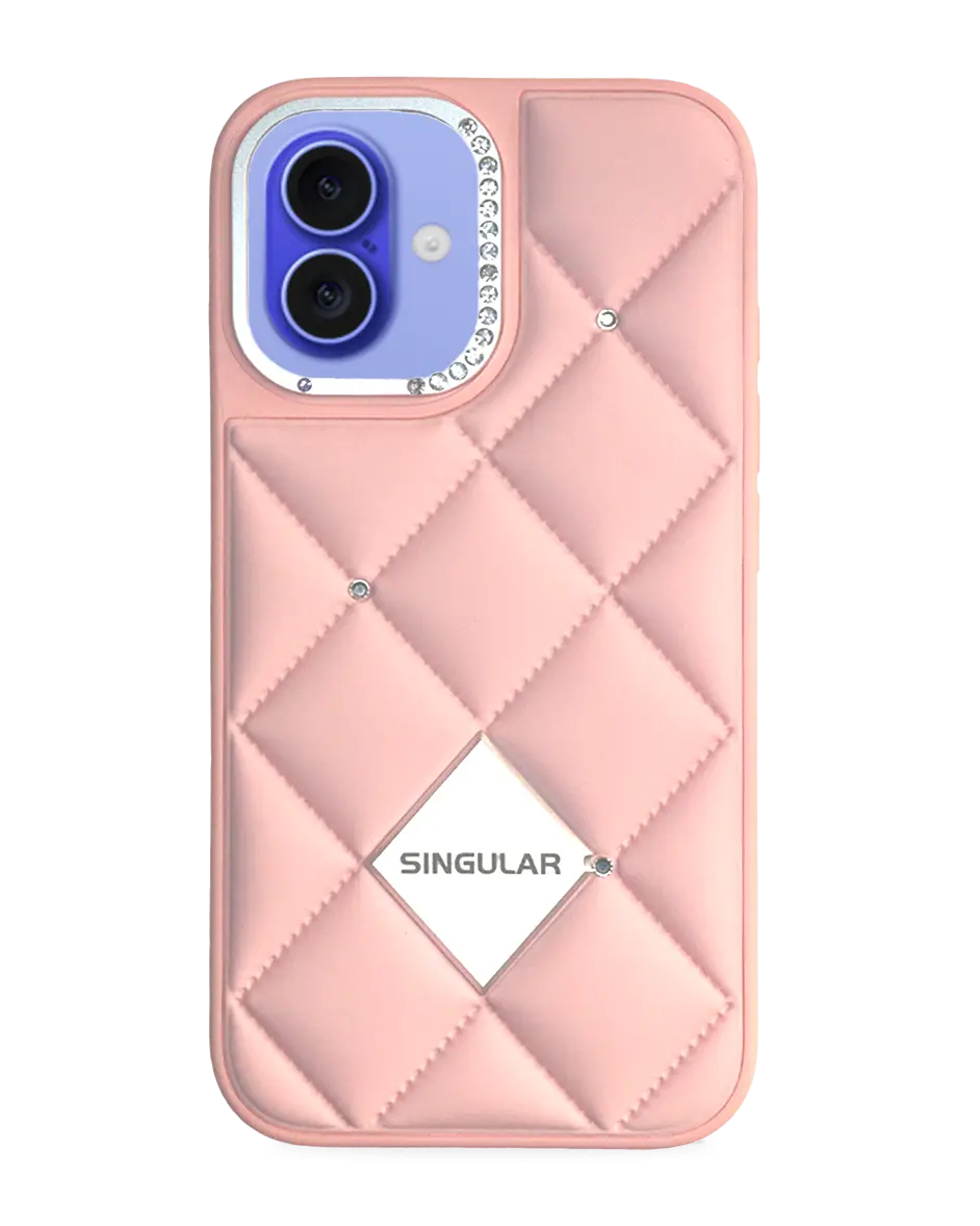 Pink diamond pattern leather case for iPhone 16 by TecHub, featuring a textured, stylish design and precise cutouts.